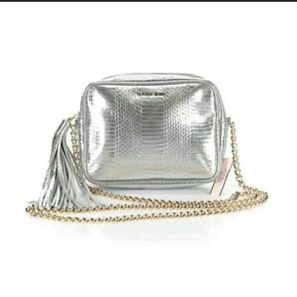 Victoria Secret silver snakeskin crossbody purse.